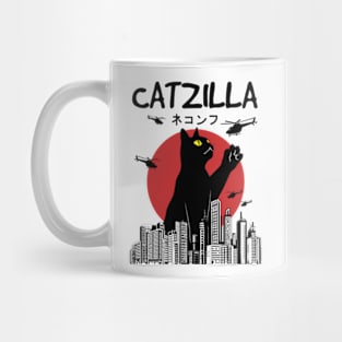 Catzilla Funny Cat Art Japanese Mug